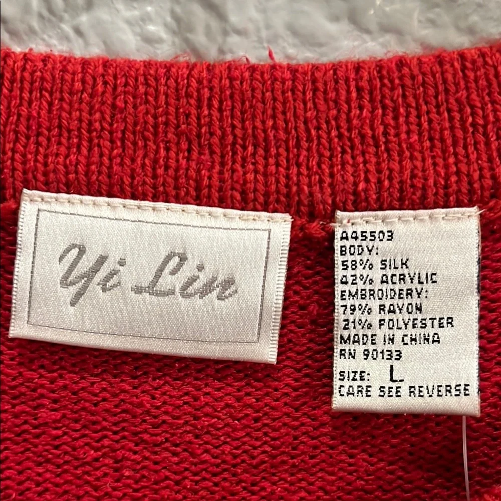 YiLin Women’s Red Embroidered Sweater Cardigan size L